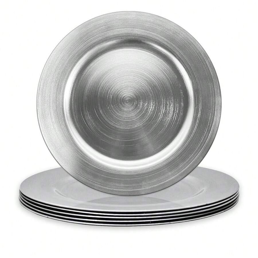 Silver Charger Plates, Set Of 6 Serving Charger Plate For Dinner Table, Wedding, Events Plate Chargers - 13 Inch - Round-silver - View 1