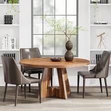 LITTLE TREE Farmhouse Dining Table, 120 Cm Round Dinner Table For 4, Rustic Wood Dining Room Table For Home Dining Room Living Room (Easy Assembly) - Brown - View 4
