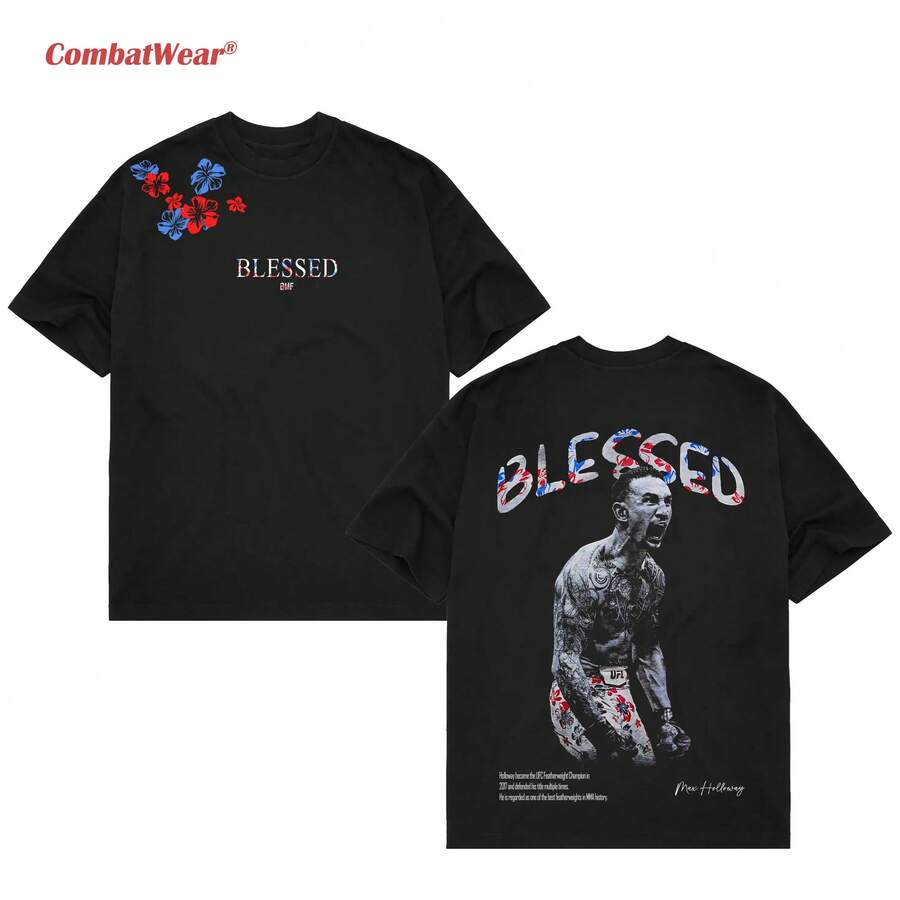 Super Value Hot T-Shirt Full Size S-5XLCOMBATWEAR Max Holloway V2 Tee, BMF T-Shirt, MMA Fan Custom Graphic Design, Gym Wear, Gift For Fighters, Sports Apparel Suitable For Fans Gift HD006 - 黑色 - 查看 1