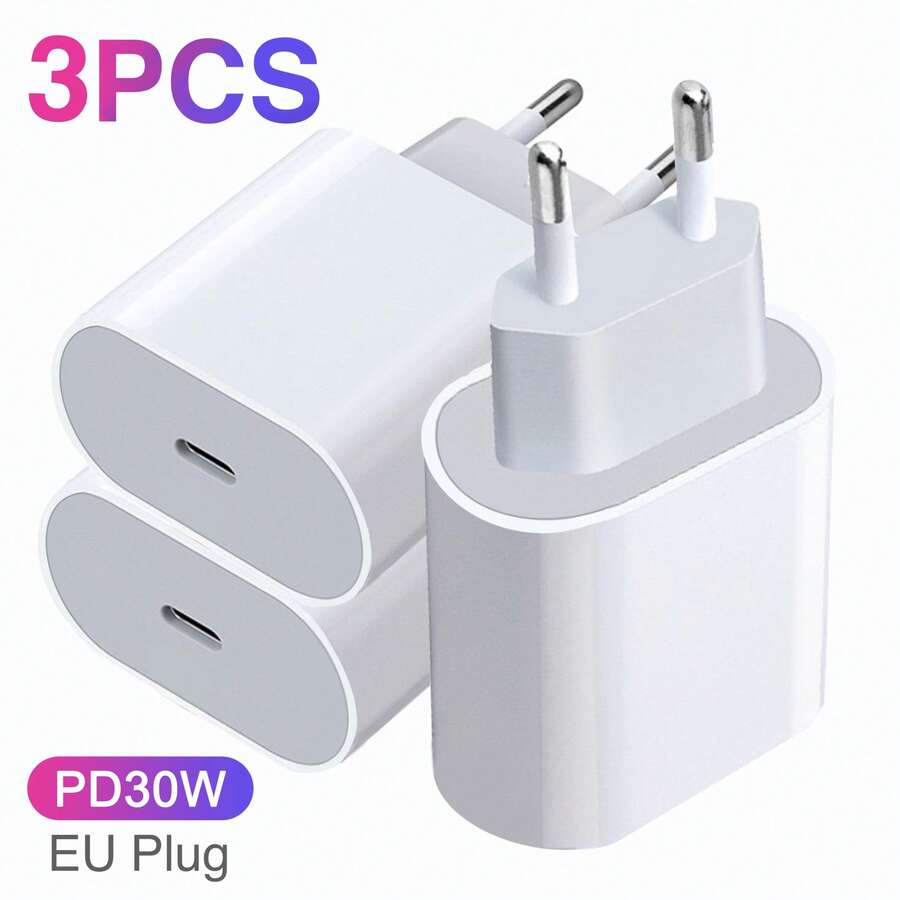 3pcs/2pcs/1pc 30W Multi-Function Wall Charger, Supports Multiple Specifications, Suitable For IPhone 17/16/15/14 Pro Max/14 Pro/14 Plus/14/13/12/11 And Other Models With 30W PD Fast Charging, Suitable For Home, Office And Travel Use