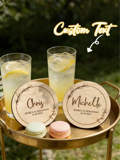 1/2Pcs Personalized Wedding Wooden Coaster, Custom Laser Cut Name Tags, Rustic Boho Table Decor, Bride & Groom Table Setting, Elegant Wedding Ceremony & Reception Decor, Wedding Favors, Mr & Mrs Seating Name Cards