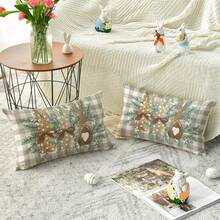 2PCS Easter Bunny Buffalo Plaid Pillowcase, 12 X 20 Inch Gray Sofa Cushion Cover, Single-Sided, Pillow Not Included - Brown - View 6