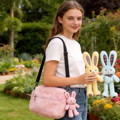 可爱毛绒兔耳钥匙扣，耳朵长度可调节，毛绒玩偶挂件，背包装饰，儿童惊喜毛绒玩偶挂件，生日礼物，派对小礼物，新年小礼物