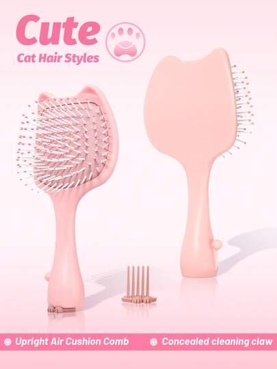 1pc Mini Detangling Hair Brush,Cute Cat Comb, Air Cushion Hairbrush With Handle, Dry And Wet Comb, Portable Detangler Haircomb For Massaging Scalp,Thin/Curly/Dry Hair,Hair Care,Travel Friendly