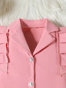 三件套少女时尚夏季西装领短袖上衣+吊带背心+百褶裙套装 - 粉色 - 查看 4