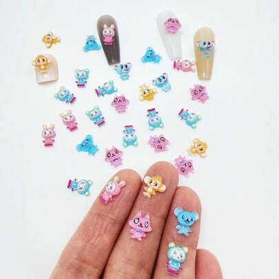 30pcs 6-11mm Random Cute Mini DIY Kawaii Cartoon Animal Resin Flat Back Scrapbooking Decor Nail Art Accessories