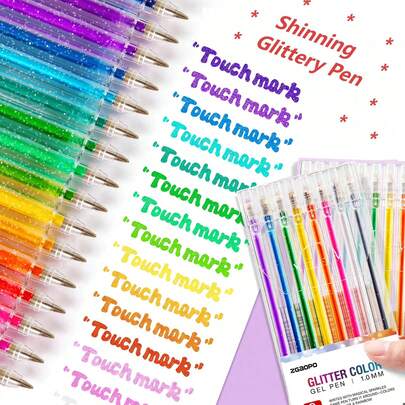 ZGAOPO 新款 8/12/18/24/36/48/60 色闪光凝胶笔，荧光马克笔，手册，特殊夜光闪粉，闪粉，水晶，流沙，珠光彩色凝胶笔，返校闪光笔套装