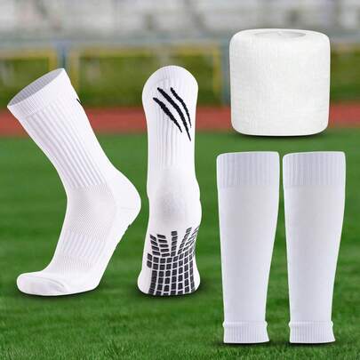 1 Set de Equipo Deportivo (Calcetines Adhesivos + Mangas para Piernas + Vendas), de Tejido de Alta Calidad, Envuelve Efectivamente las Piernas