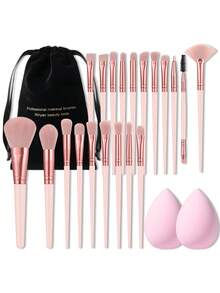 23PCS Makeup Tools Set Including:20PCS Makeup Brush Set+1pc Flannelette Bag+2PCS Makeup Sponges - Multicolor - View 12