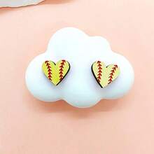 1对情人节爱心足球图案耳环，休闲百搭耳环 - 彩色 - 查看 4