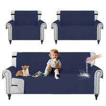 Juego de Fundas para Sofá Capitonado 3 Piezas – Protector Lavable Impermeable Antimanchas y Antidesgarros, Tejido Súper Suave con Correas Ajustables, Perfecto para Proteger Muebles en Sala, Departamento o AirBnB - Gris Azulado - Ver 9