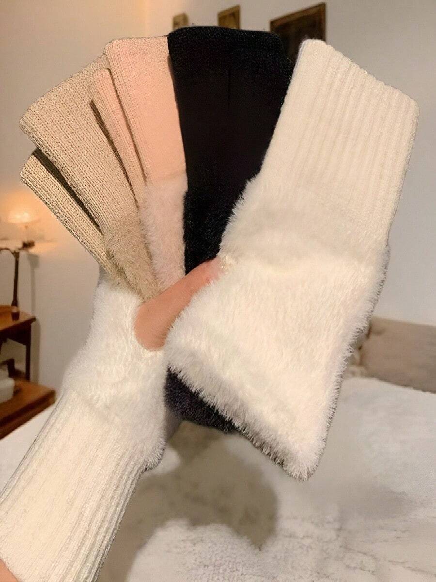 2025 New Y2K Style Women's Mink Fleece Half Finger Gloves, Soft Warm Solid Color Plush Knitted Fingerless Mittens, Fluffy Touch Screen Handguards For Autumn Winter, Cold-Resistant Arm Warmers With Long Sleeve Design, Versatile For Office Work, Student Writing, Streetwear, Parties & Outdoor Activities - 彩色 - 查看 1
