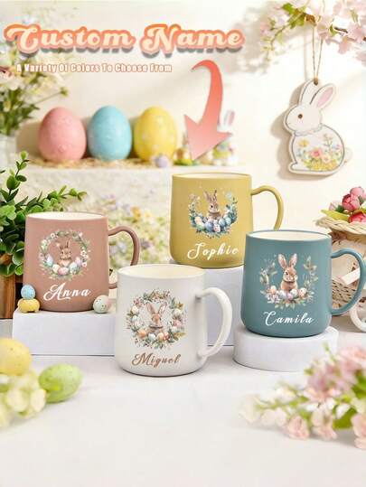 Customizable Thickened, High-End Mouthwash Cups With An Easter Theme, Featuring Creative Rabbit Designs. Available In Multiple Colors, With Personalized Name Engraving Options. Stylish And Simple Mouthwash And Toothbrush Cups For Home And Hotel Use, A Creative Custom-Made Washroom Cup. Easter-Themed, Perfect As An Easter Gift, Personalized Water Cup.