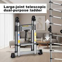 SAEIV Telescopic Folding Ladder, Stainless Steel, 4.2m (2.1 + 2.1m), Extendable Ladder, Non-Slip Stainless Steel Stepladder, Multi-Purpose Ladder, Telescopic Extension Ladder, 150kg Load Capacity - 2.1+2.1M - View 2
