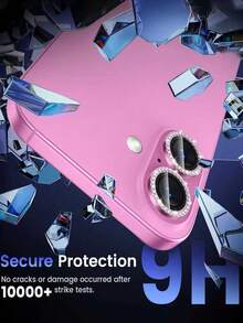 3片装相机镜头保护膜，兼容 16/16 Plus/16 Pro/16 Pro Max/17/17 Pro/17 Pro Max/15/14/13/12/11系列，9H钢化玻璃镜头盖，高清透明，带闪亮玫瑰金金属环 - 玫紅色 - 查看 3