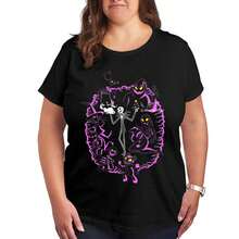 The Nightmare Before Christmas Abstract Art T-Shirt Plus Size, Classic Crew Neck Summer Essentials, Breathable Cotton Blend Daily Tee - 黑色 - 查看 1