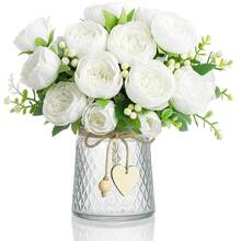 Geosar 2 Bundles Artificial Peonies Flowers Fake Silk Peony Bouquet Faux Peonies Flowers Bulk For Decoration Vase Floral Arrangements Wedding Party Table (White) - White - 查看 1