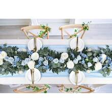 2 Pack Artificial Peony Flower Garland - 6ft Silk Peony Vine Willow Leaves And Eucalyptus Garland White Arch Flower Vine For Wedding Party Table Decoration (Blue) - 藍色 - 查看 6