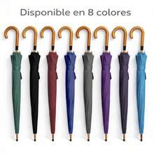 Paragua Clasica Grande Largo  Automatico Antiviento Tamaño para mujer y hombre, Impermeable, Mango Curvo, Resistente al Viento. Ideal para los dias de Lluvia.Paragua grande con mango de madera - Liso Azul - antiviento 16 varillas - Ver 5