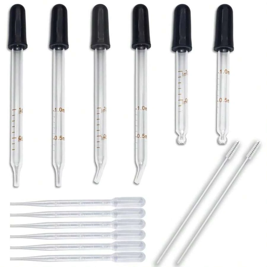 Zkupanx 6 PCS 1 ML Glass Eye Droppers With Clean Brush For Essential Oils, Lab, Health Care, Crafts - Glass Dropper, Eye Dropper, 1mL Pipettes Dropper, Medicine Dropper - ColorA - View 1