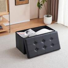 Storage Box Foldable Ottoman Seat Toy Storage Box Foot Stool Bench Home Stool - Black - View 9