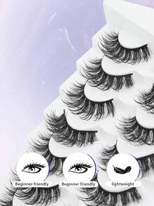 7对仿貂毛假睫毛，5D蓬松凌乱卷翘，动漫湿润睫毛嫁接，美妆时尚长浓密自然卷翘湿润假睫毛，返校必备化妆工具 - 濃密款 - 查看 3