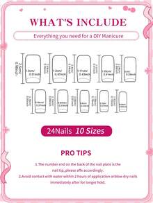 Sanrio Hello Kitty 24片中號正方形可愛3D豹紋與粉色法式穿戴甲，Hello Kitty與蝴蝶結設計，適用於壓克力假指甲套組，含1片果凍膠與1片指甲锉，適合女孩日常與派對美甲 - 彩色 - 查看 7