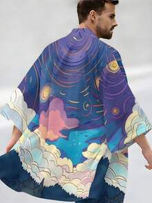 Men's New Summer Kimono Cardigan, Three-Quarter Sleeves, Loose Fit, Starry Sky Print, Artistic Feel, Suitable For Everyday Wear, Casual Commuting, And More. - Nhiều màu - Xem 6