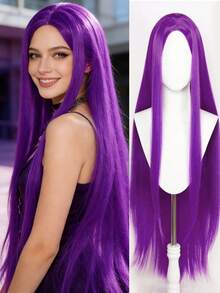 40 Inch Black Straight Middle Part Synthetic Wig, Suitable For Cosplay & Halloween - Multicolor - View 9
