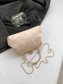 Fashionable Clip-Top Handbag, Elegant Tote Bag For Party And Shopping, Pattern Placement Random - Pink - View 9