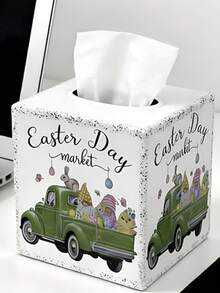 Pastoral Style Iron Tissue Box, Dual-Use As Tabletop Decor & Storage, Suitable For Easter, Flower Market, Home Series. Healing Pattern Design With Retro Texture, Easily Fits Into American Country, Pastoral, Nordic Home Styles, Great For Seasonal Decor And Cozy Ambiance. - Rustic-style Metal Tissue Box - View 12