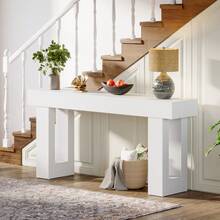 LITTLE TREE Farmhouse Console Table, 63-Inch Long Wooden Sofa Table Behind The Couch, Narrow Entryway Table For Entrance, Hallway, Living Room, White - White - View 7