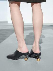 CHICVUE 2025春夏新款酒杯跟方头拖鞋，复古通勤露跟高跟鞋，圣诞礼物 - 黑色 - 查看 5