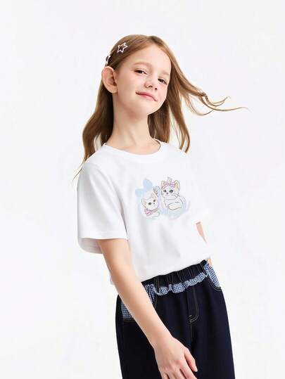 Annil New Summer Style Round Neck Short-Sleeved Knitted Top For Girls