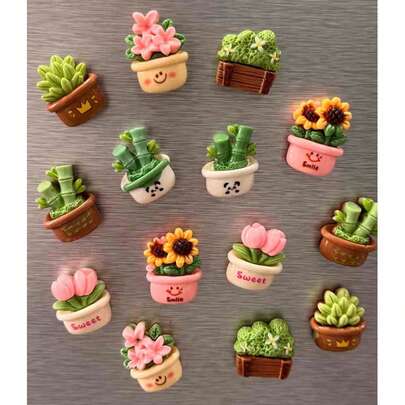 10pcs Mini Colorful Plant Shaped Refrigerator Magnets Set, Cute Sunflower Potted Decor Magnets For Home Kitchen, Creative Fridge Magnet Decorations, Resin DIY Accessories, Suitable For Room, Office, Kitchen, Spring, Easter, Mother's Day, Birthday, Holiday Decor And Gifts