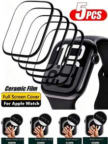 5pcs Ceramic Film Screen Protector Compatible With 10/11/9/8/7/6/SE/5 (45mm/41mm/42mm/44mm/40mm/38mm/46mm) , Also Fits Watch Ultra (49mm), Non-Glass Material - Transparent 5PCS - View 23