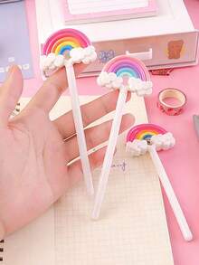 1PC Back-To-School Rainbow Ballpoint Pen, Click Pen, 0.5mm Butterfly Pattern, Valentine's Day Stationery, Novelty Stationery Gift, Student Supplies, Reward Pen - Rainbow Cloud Ballpoint Pen - View 3