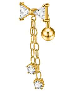 1PC Stainless Steel Reverse Zirconia Cross Belly Button Ring 14G Zirconia Dangle Reverse Navel Piercing Hook Piercings Jewelry - As Shown - View 13