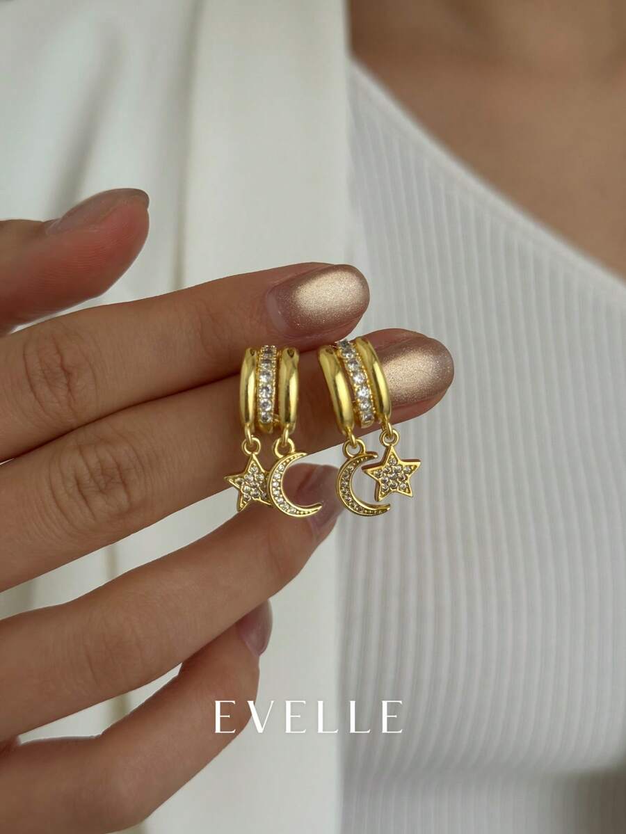 1 par de pendientes elegantes y lindos chapados en oro de 18K, aptos para uso diario y reuniones