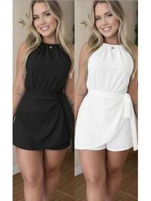 Women's Summer Fashion Jumpsuit Set - Duna - 兩件套 - 黑白連身衣 - 查看 1