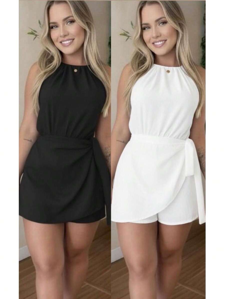 Women's Summer Fashion Jumpsuit Set - Duna - 兩件套 - 黑白連身衣 - 查看 1