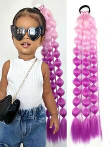 Kid's Yaki Straight Bubble Ponytail Extensions - 1pc, 24" Lightweight, Ombre Synthetic Ponytails For Rave, Festival, All Ages - Multicolor - View 13