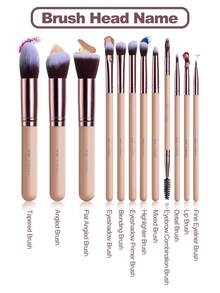 BS-MALL 12pcs Precise Makeup Brush Set With Khaki Brush Holder, Including Foundation Brush, Eyeshadow Brush, Blush Brush - Makeup Tools - Khaki - View 10