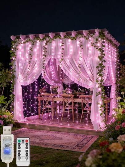 300 ضوء ستارة LED، أضواء جنية وردية مع جهاز تحكم عن بُعد، قابس USB 8 أوضاع إضاءة، أضواء جنية معلقة على الحائط لديكور غرفة النوم، ديكور خارجي، حفل زفاف، عيد الأم، عيد ميلاد، خلفية غرفة النوم، ديكور داخلي، حفلة زفاف، ديكور عيد، مستلزمات الحفلات