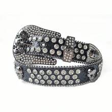 1PC Skull Rhinestone Leather Belt, Bling Crystal Studded Waist Belt, Western Style Punk Belt For Men & Women, For Jeans, Halloween, Parties, Nightclub, Adjustable Eye-Catching Fashion Belt For Daily & Costume Use - 黑色(純白鑽) - 查看 13