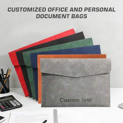 1/3/5Pcs Custom Engraved A4 Folder | Magnetic Closure Waterproof Faux Leather Large Capacity Document Bag | For Business Office Organization, Exam Storage | Personalized Colorful Cute Cartoon Kawaii Styles Available | Suitable For Employees, Clients, Students | Business, Work, Office Use, School Supplies | Back-To-School Season Office Essentials | Mother's Day Gift | Teacher's Day Gift