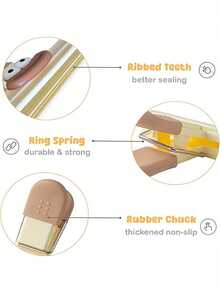 2 szt. klipsów do zamykania żywności w kształcie kiełbaski z dużym oczkiem, mocne klipsy do przechowywania żywności, wielokrotnego użytku klipsy do torebek na przekąski, przenośne, wielofunkcyjne klipsy do zamykania żywności, klipsy do torebek plastikowych z uchwytami, wzór kreskówkowy, odporne na wilgoć i kurz, urocze gumowe dekoracje 3D - wielobarwność - Zobacz 7