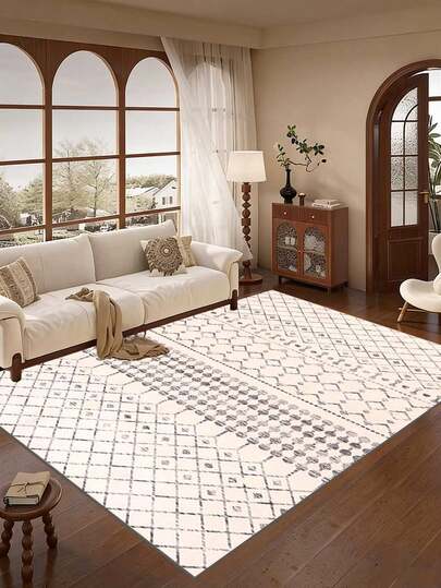 1pc Faux Wool Bohemian Vintage Geometric Print Decorative Rug & Mat, Low Pile Carpet, Foldable & Easy Storage, Machine Washable, Suitable For Bedroom, Living Room, Entryway, Bathroom And More Scenes, Pet Friendly Carpet