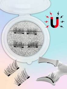 Waloshow 1对磁性假睫毛，半截式，无需胶水，短款磁性睫毛，打造自然猫眼妆效，可重复使用，适用于睫毛嫁接，是眼袋人士、美妆博主和送礼佳品的理想之选。 - 黑色 - 查看 9