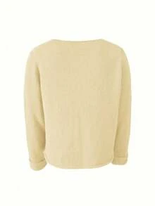Solid Color Casual Pullover Sweater, Long Sleeve - Yellow - View 4